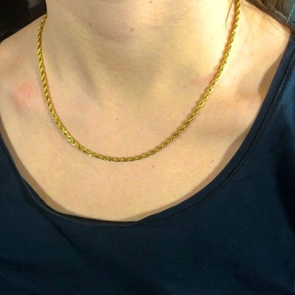 NEW 18k Real Gold Plated Rope Chain Necklace - Picture 2 of 8